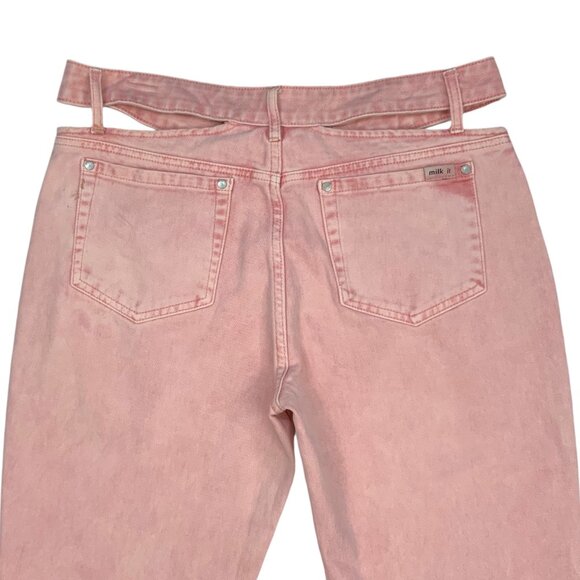 Ragged Priest Milk It Mia Baby Jean 32 Pink Flare Leg Cut Out Waist High Rise - Picture 9 of 12